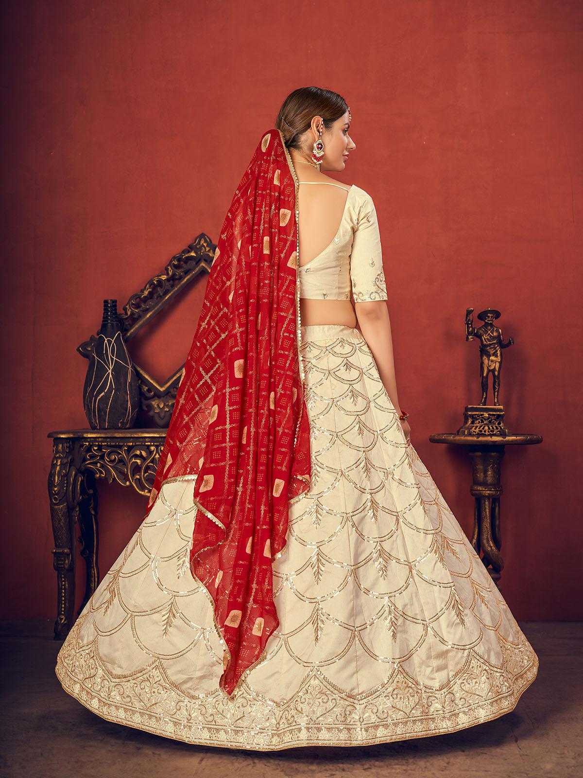 Impressive Beige Art Silk Lehenga Set - Rajwada