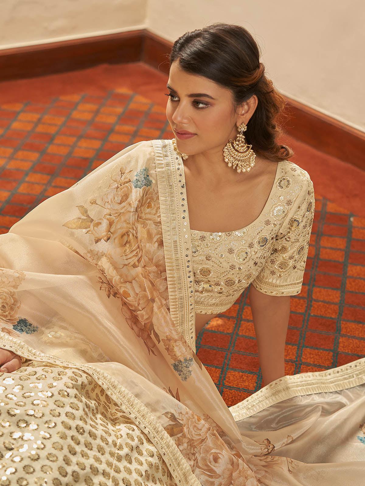 Impressive Beige Art Silk Lehenga Set - Rajwada