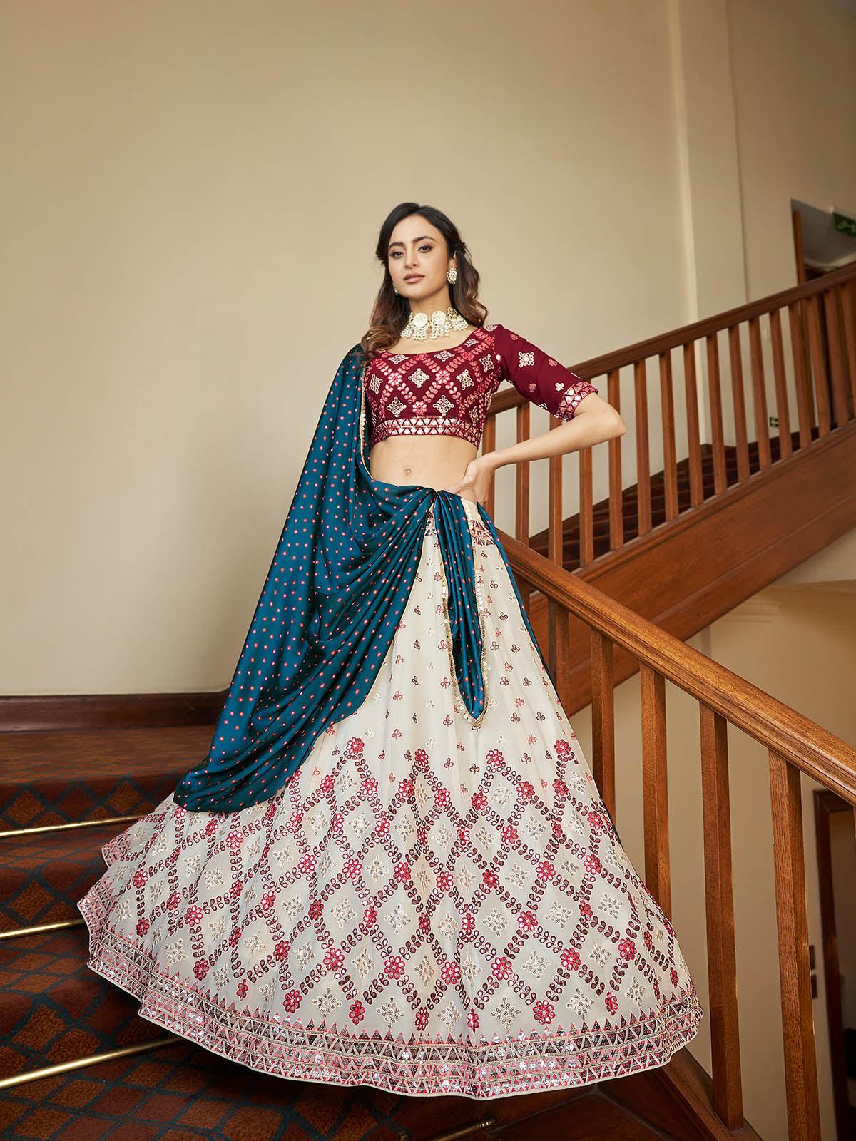 Impressive Beige Georgette Lehenga Set - Rajwada