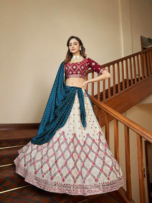 Impressive Beige Georgette Lehenga Set - Rajwada