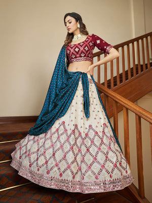 Impressive Beige Georgette Lehenga Set - Rajwada