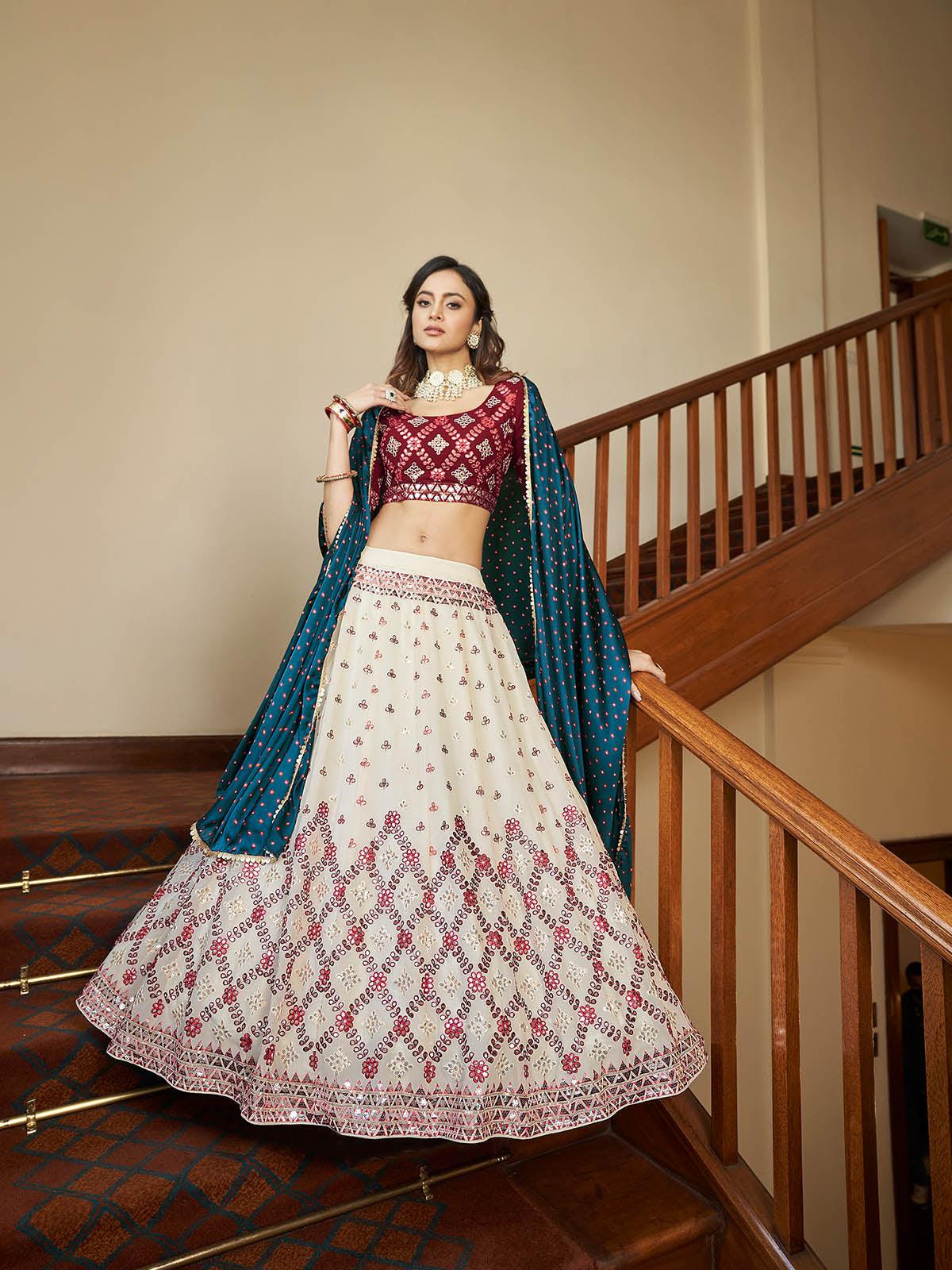 Impressive Beige Georgette Lehenga Set - Rajwada