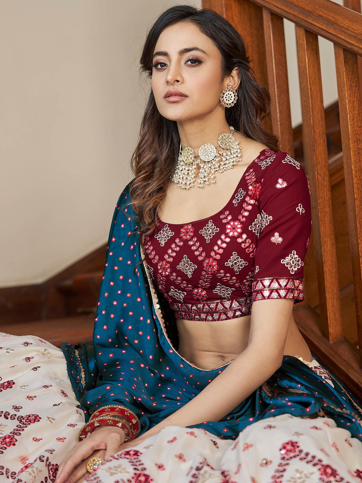 Impressive Beige Georgette Lehenga Set - Rajwada