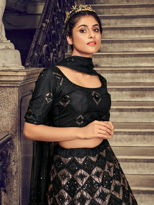 Impressive Black Net Sequins Lehenga Set - Rajwada