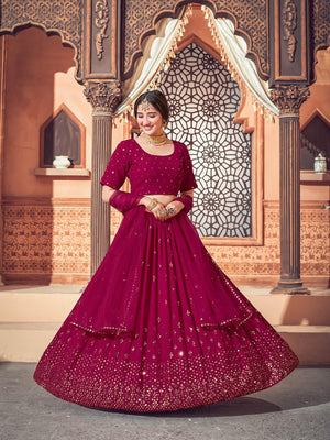Impressive Deep Pink Georgette Lehenga Set - Rajwada