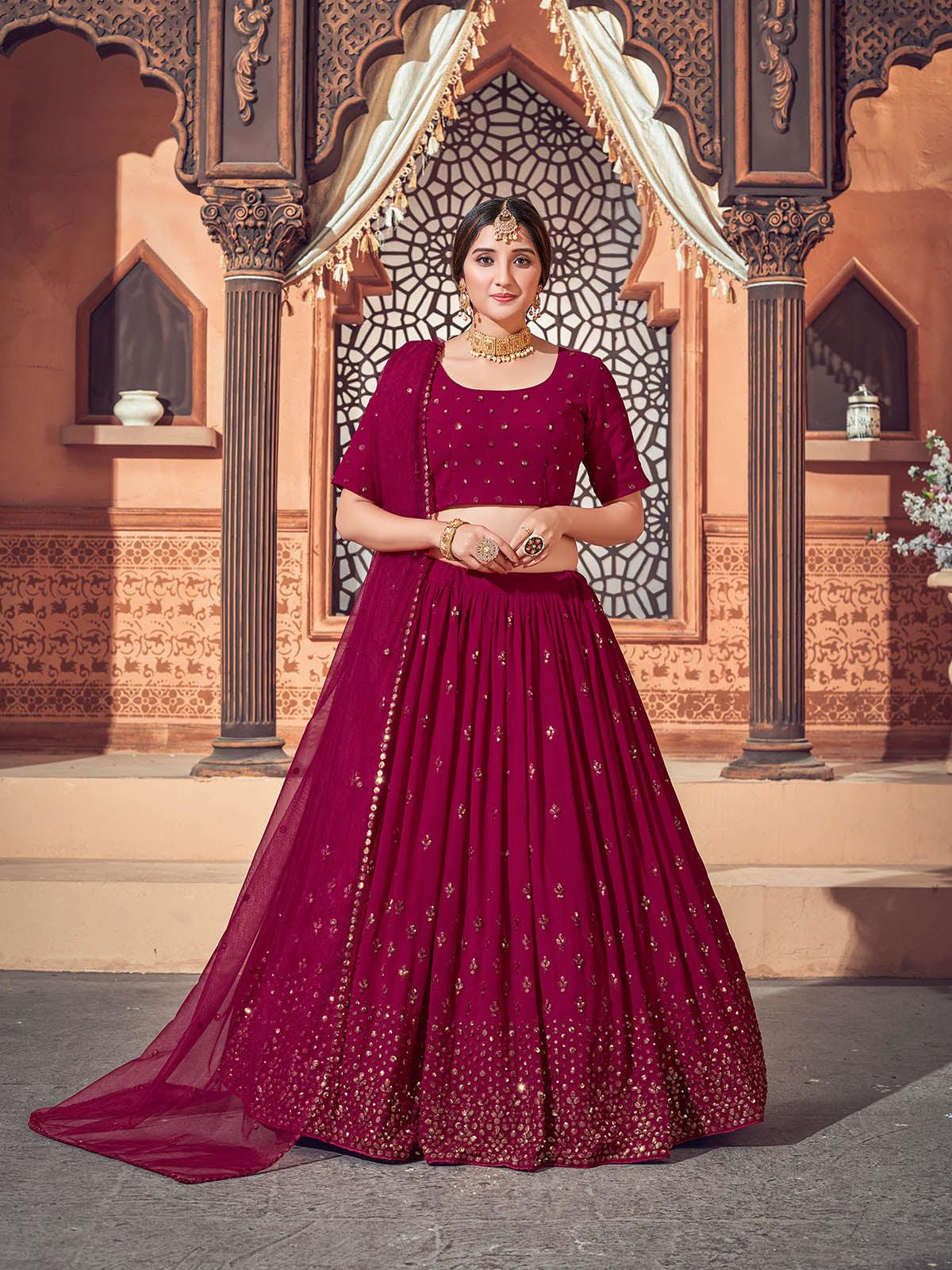 Impressive Deep Pink Georgette Lehenga Set - Rajwada