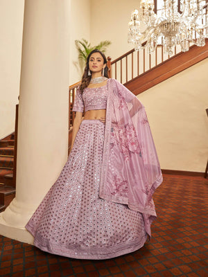 Impressive Dusty Pink Art Silk Lehenga Set - Rajwada