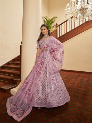Impressive Dusty Pink Art Silk Lehenga Set - Rajwada