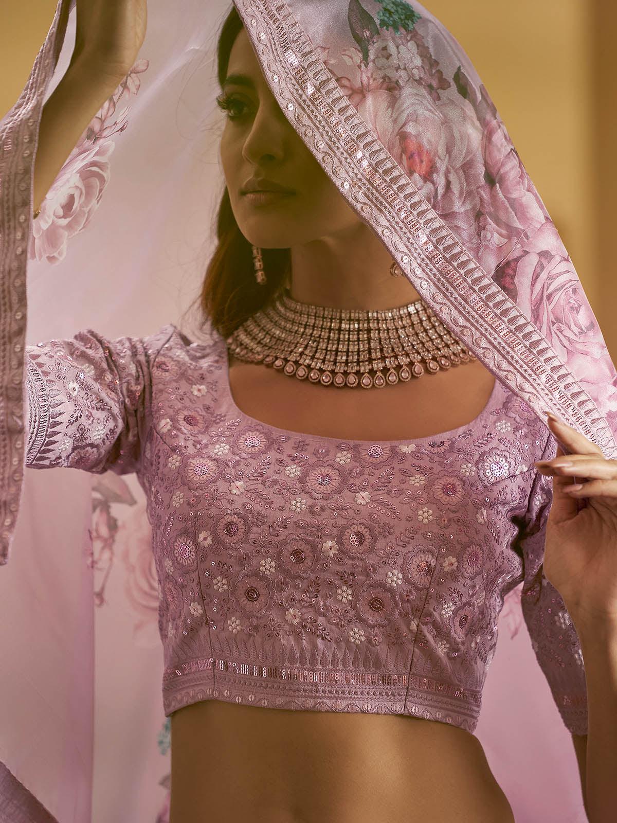 Impressive Dusty Pink Art Silk Lehenga Set - Rajwada