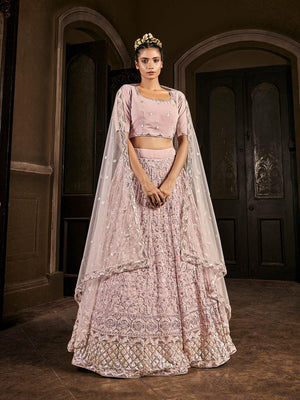 Impressive Dusty Pink Georgette Lehenga Set - Rajwada