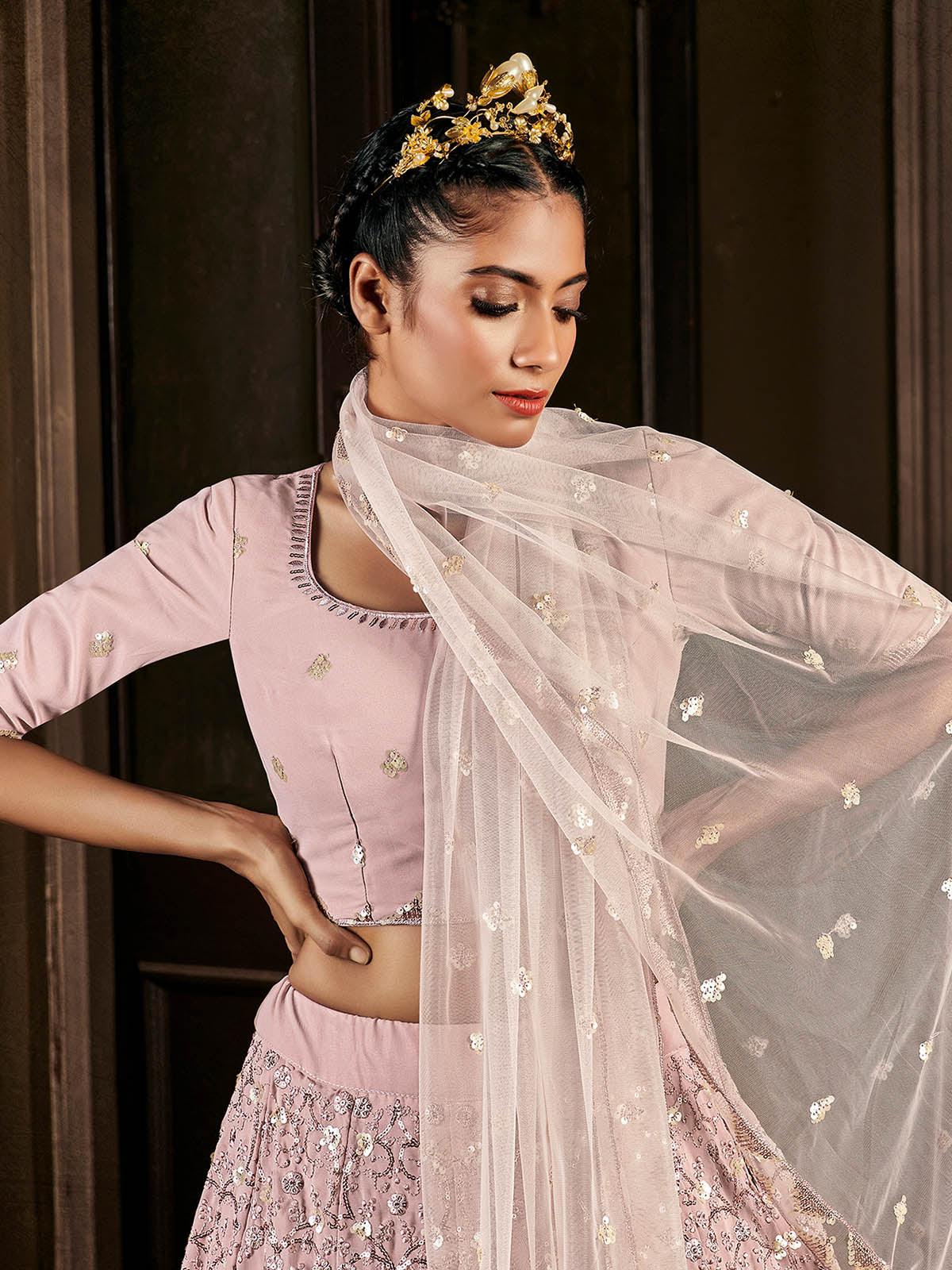 Impressive Dusty Pink Georgette Lehenga Set - Rajwada