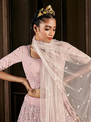 Impressive Dusty Pink Georgette Lehenga Set - Rajwada