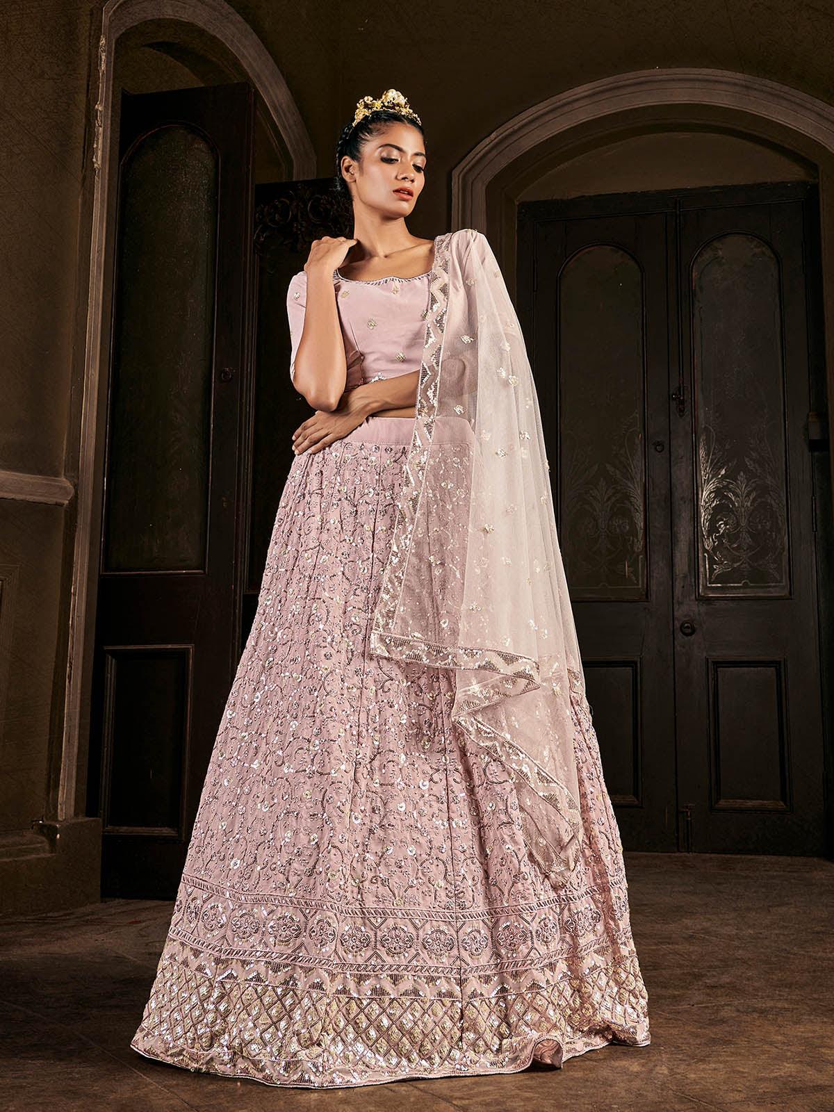 Impressive Dusty Pink Georgette Lehenga Set - Rajwada