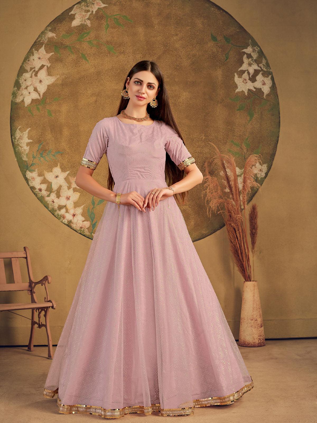 Impressive Dusty Pink Net Anarkali - Rajwada