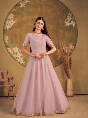 Impressive Dusty Pink Net Anarkali - Rajwada