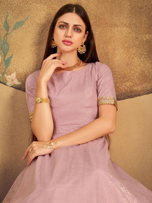 Impressive Dusty Pink Net Anarkali - Rajwada