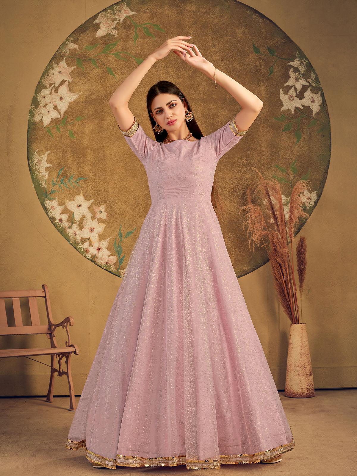 Impressive Dusty Pink Net Anarkali - Rajwada