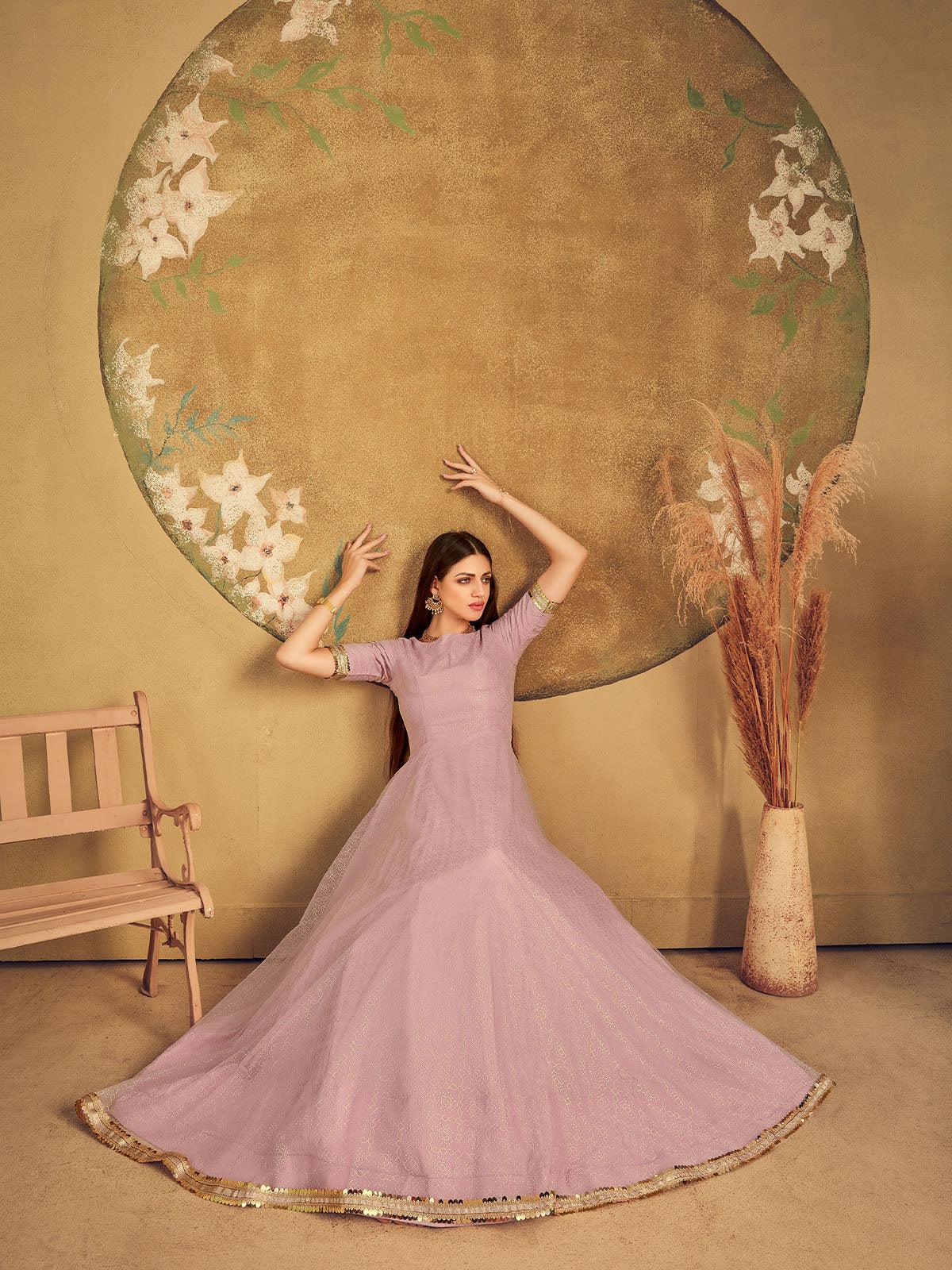 Impressive Dusty Pink Net Anarkali - Rajwada