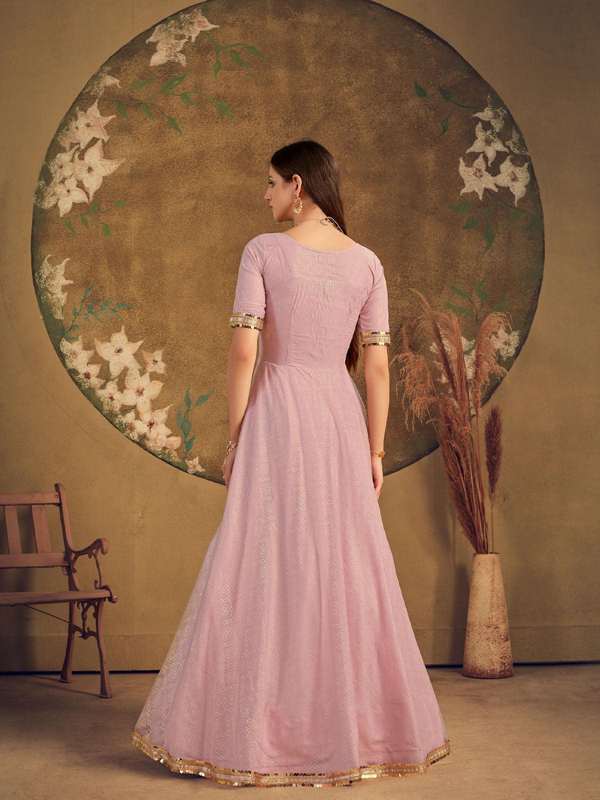Impressive Dusty Pink Net Anarkali - Rajwada