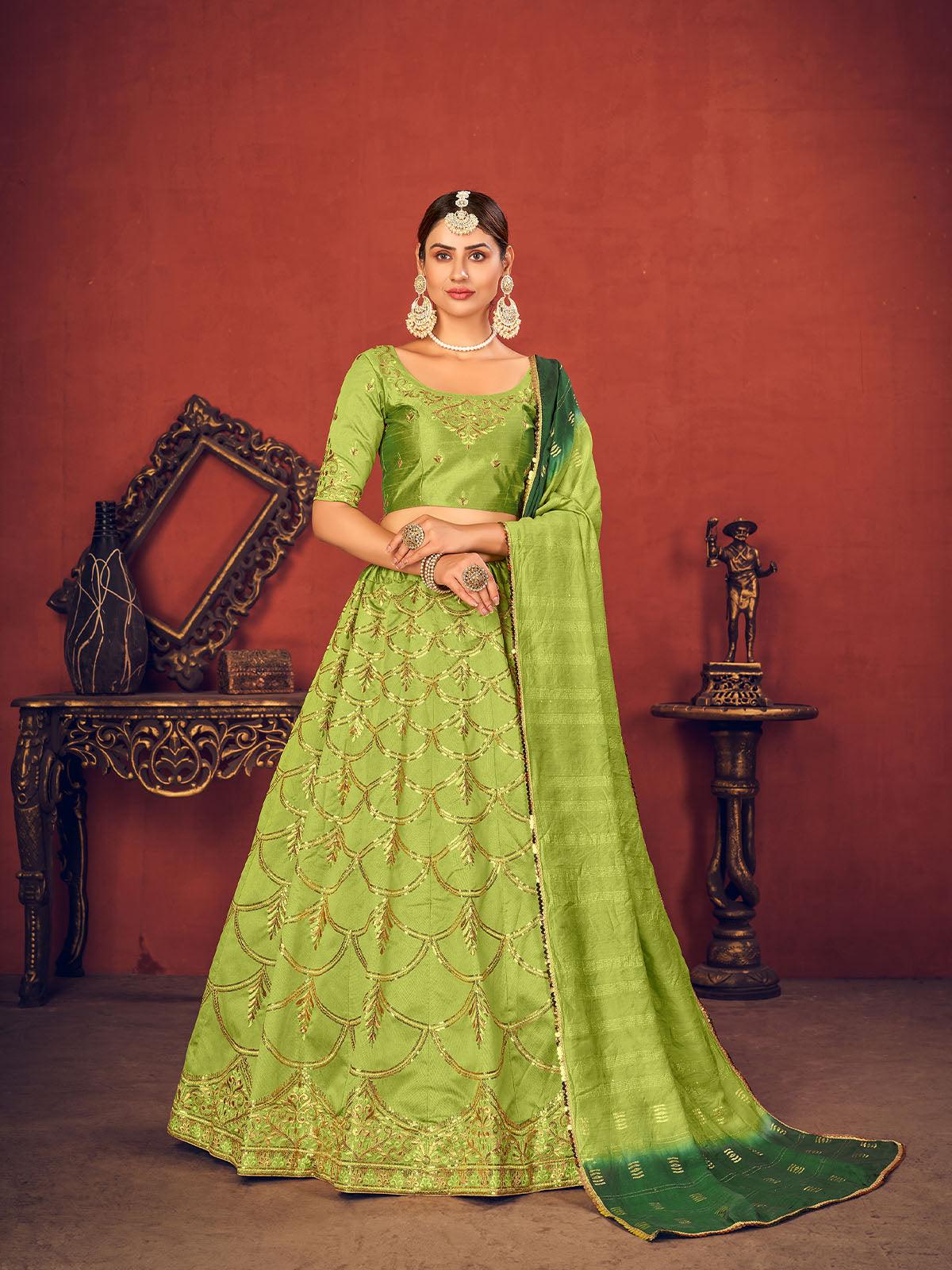 Impressive Floracance Green Art Silk Lehenga Set - Rajwada