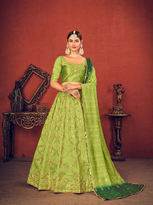 Impressive Floracance Green Art Silk Lehenga Set - Rajwada