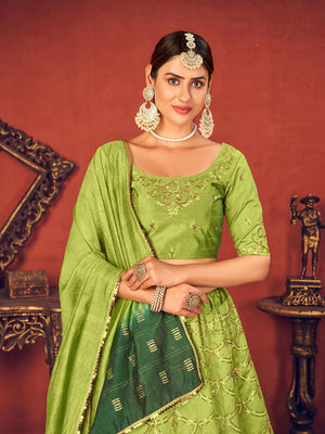 Impressive Floracance Green Art Silk Lehenga Set - Rajwada