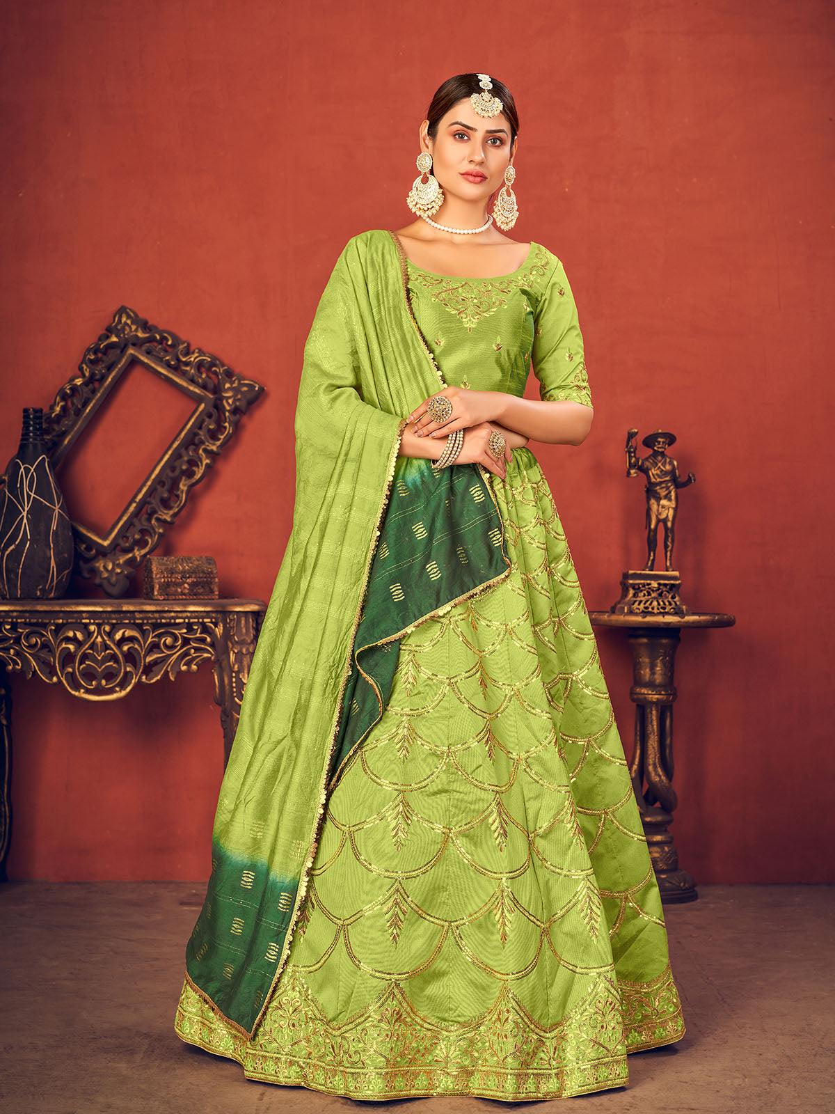 Impressive Floracance Green Art Silk Lehenga Set - Rajwada