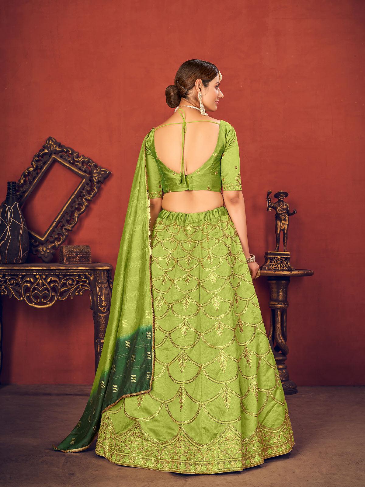 Impressive Floracance Green Art Silk Lehenga Set - Rajwada