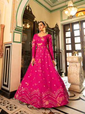 Impressive Fuschia Cotton Anarkali - Rajwada