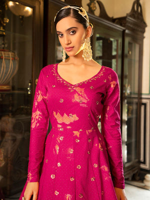 Impressive Fuschia Cotton Anarkali - Rajwada