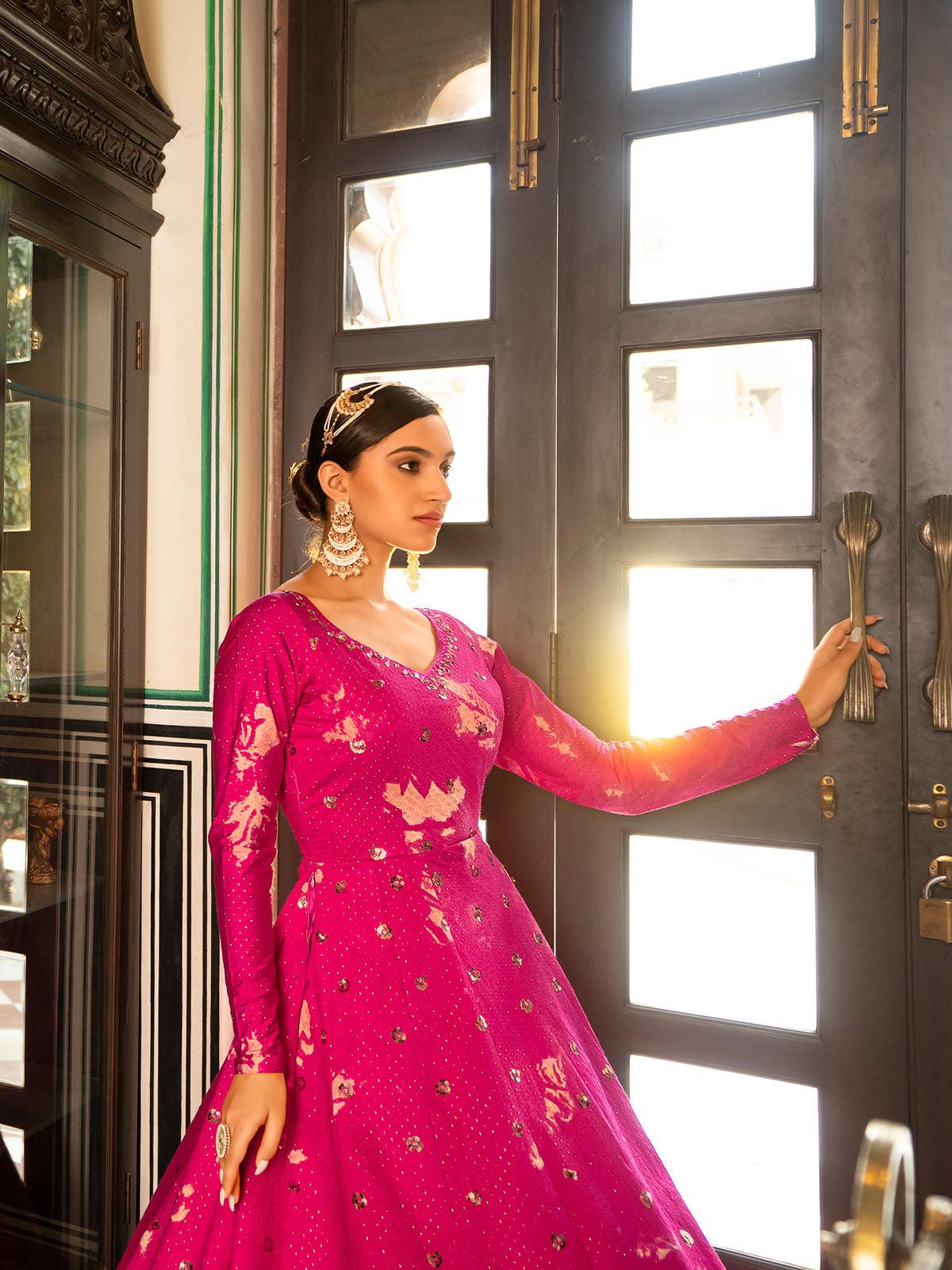 Impressive Fuschia Cotton Anarkali - Rajwada