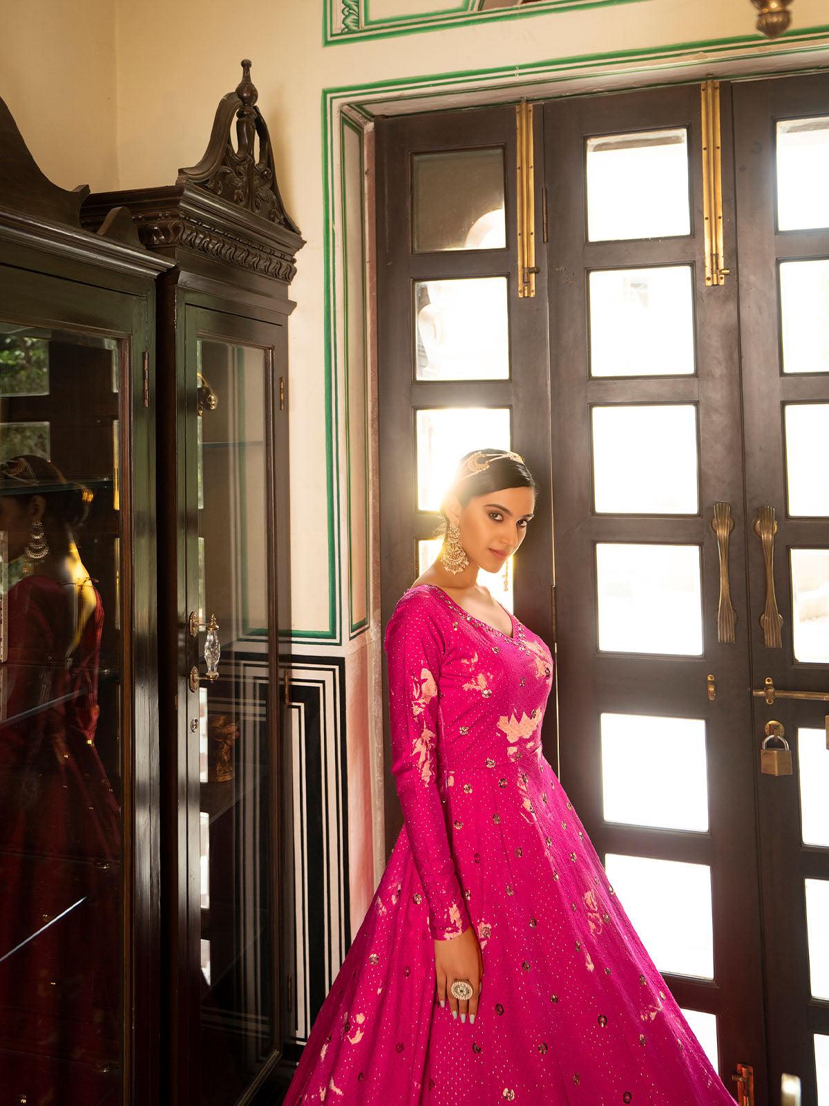 Impressive Fuschia Cotton Anarkali - Rajwada