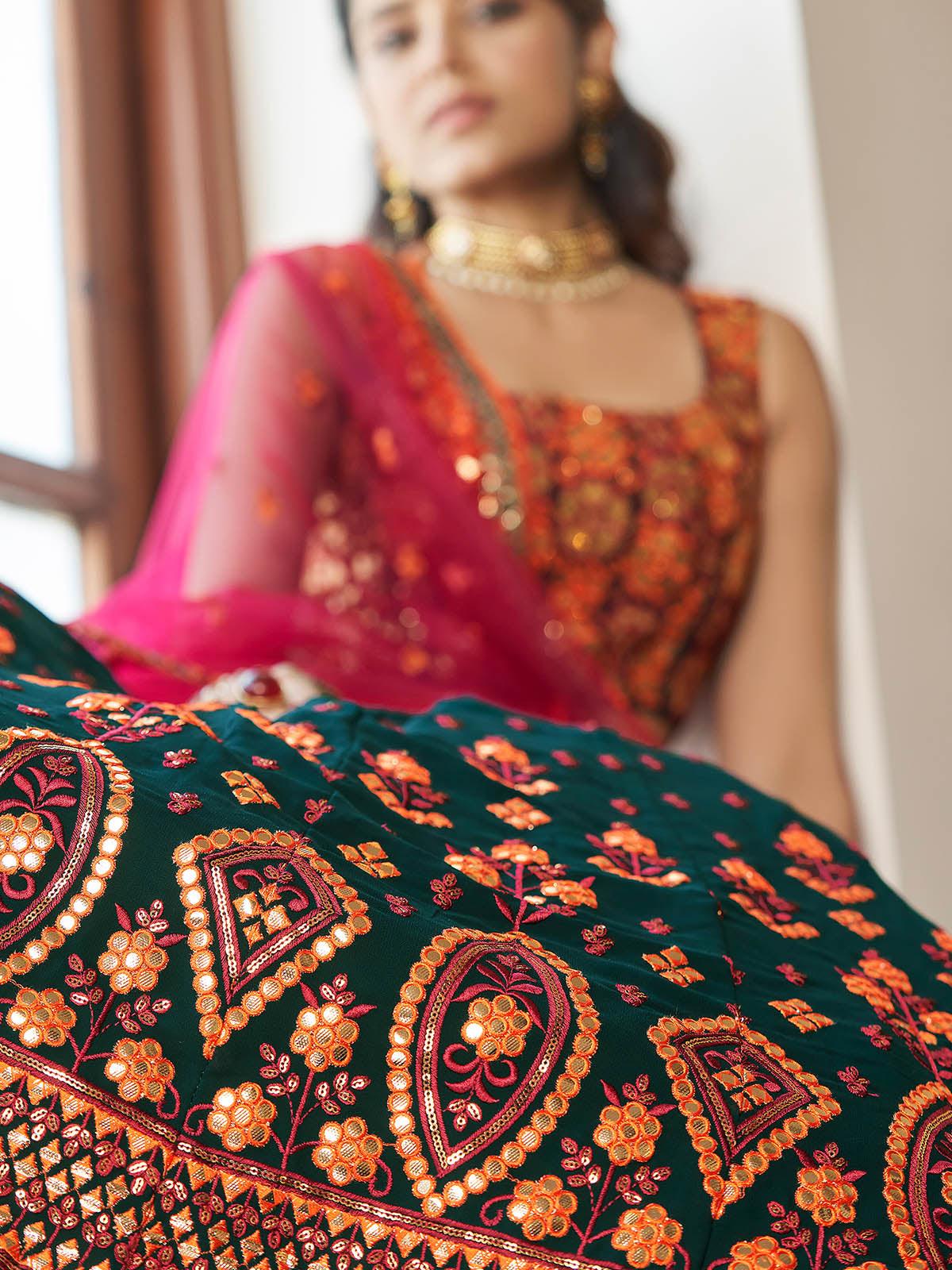 Impressive Green Georgette Lehenga Set - Rajwada