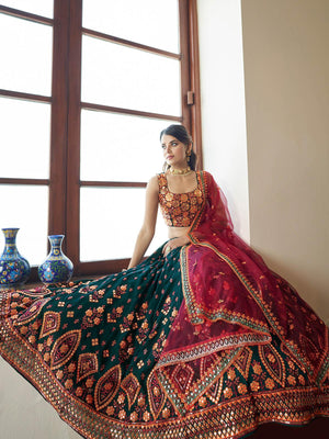 Impressive Green Georgette Lehenga Set - Rajwada