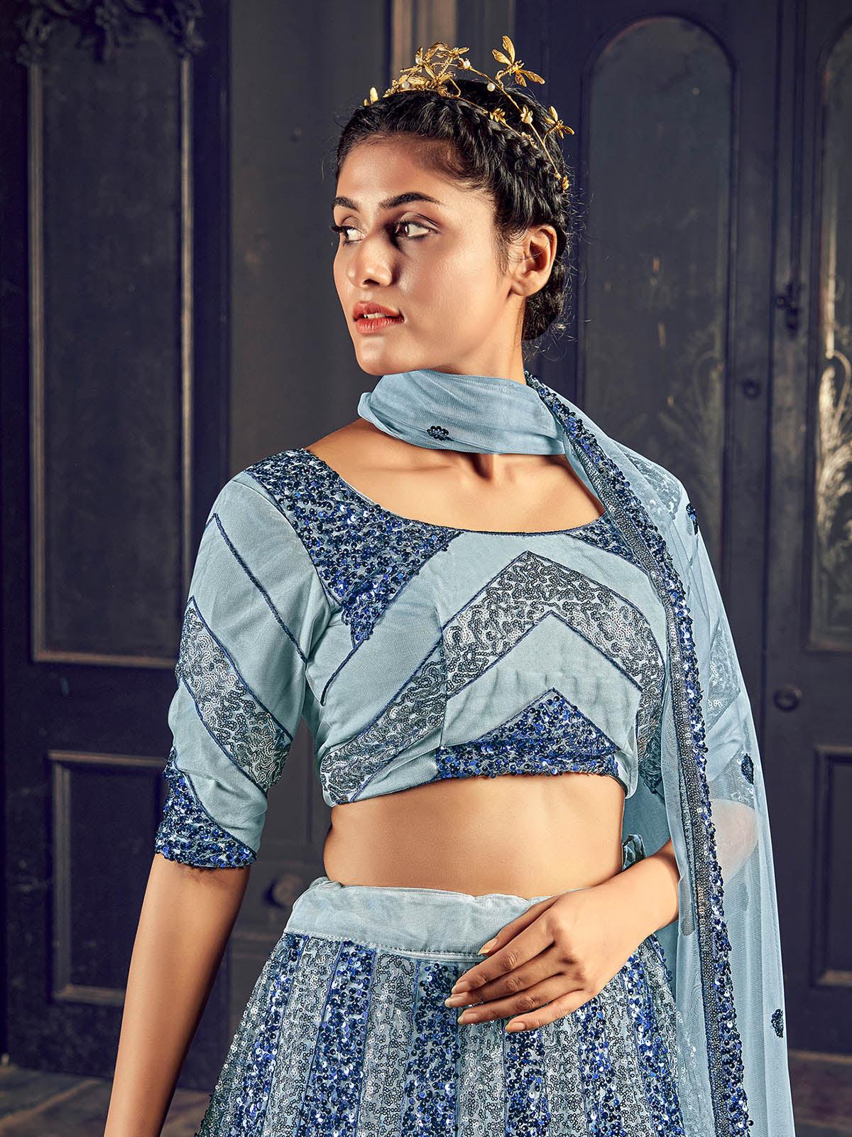 Impressive Grey Net Sequins Lehenga Set - Rajwada