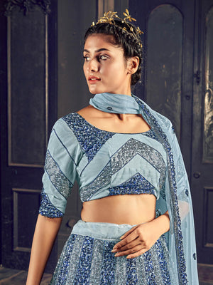 Impressive Grey Net Sequins Lehenga Set - Rajwada