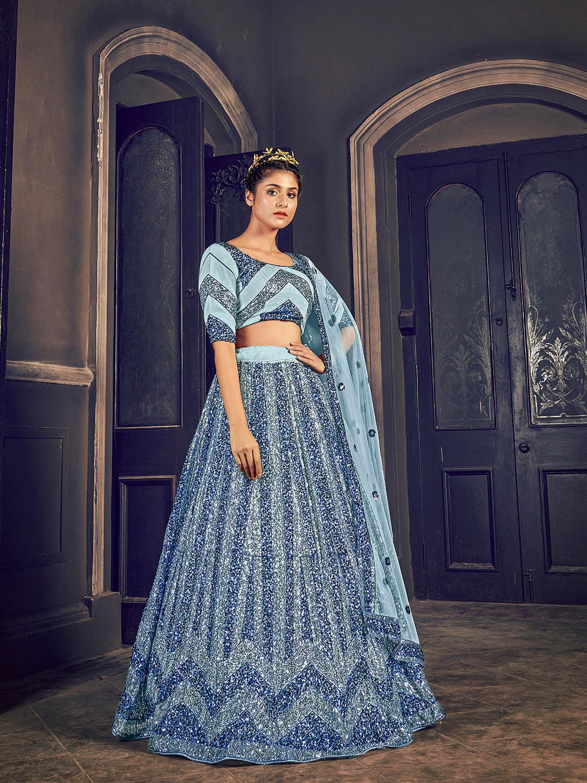 Impressive Grey Net Sequins Lehenga Set - Rajwada