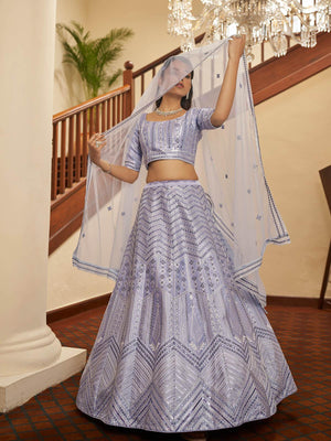 Impressive Lavender Silk Lehenga Set - Rajwada