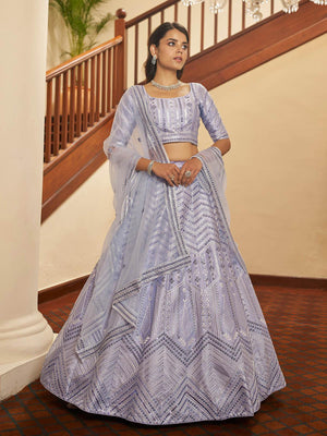 Impressive Lavender Silk Lehenga Set - Rajwada