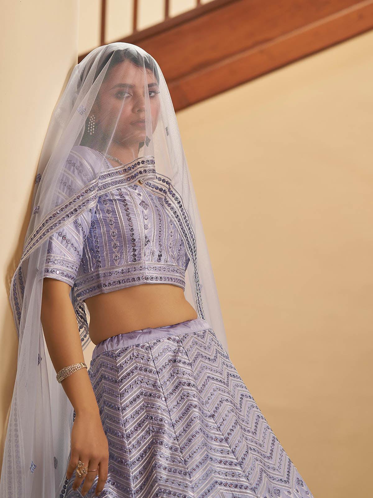Impressive Lavender Silk Lehenga Set - Rajwada