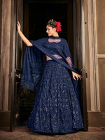 Impressive Navy Blue Georgette Lehenga Set - Rajwada