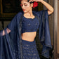 Impressive Navy Blue Georgette Lehenga Set - Rajwada