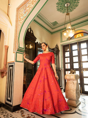 Impressive Orange Cotton Anarkali - Rajwada