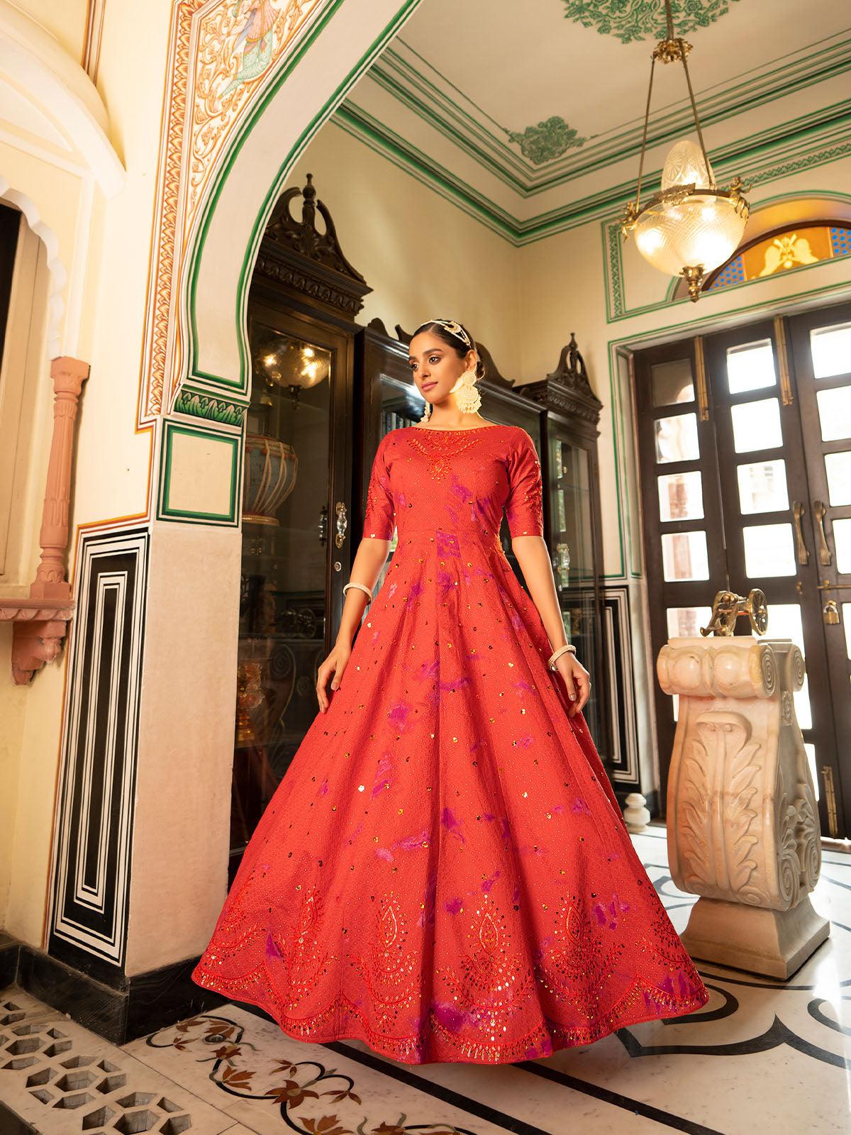 Impressive Orange Cotton Anarkali - Rajwada
