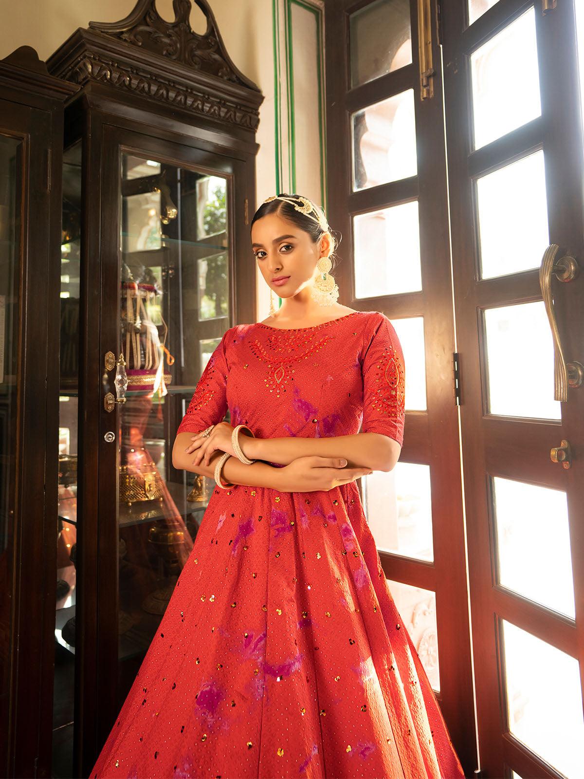 Impressive Orange Cotton Anarkali - Rajwada