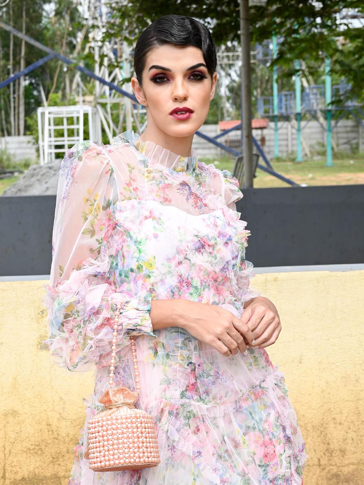 IMPRESSIVE PEACH EMBROIDERED POTLI BAG - Odette