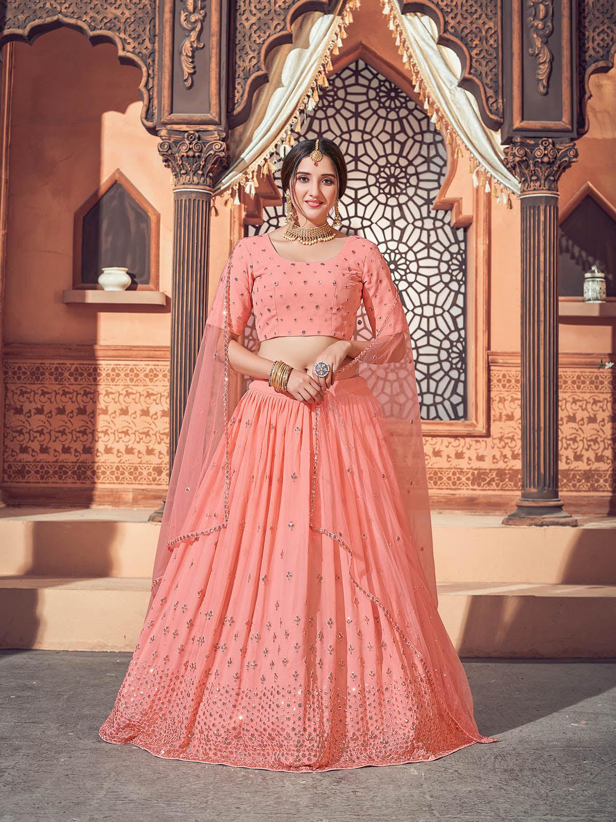 Impressive Peach Georgette Lehenga Set - Rajwada