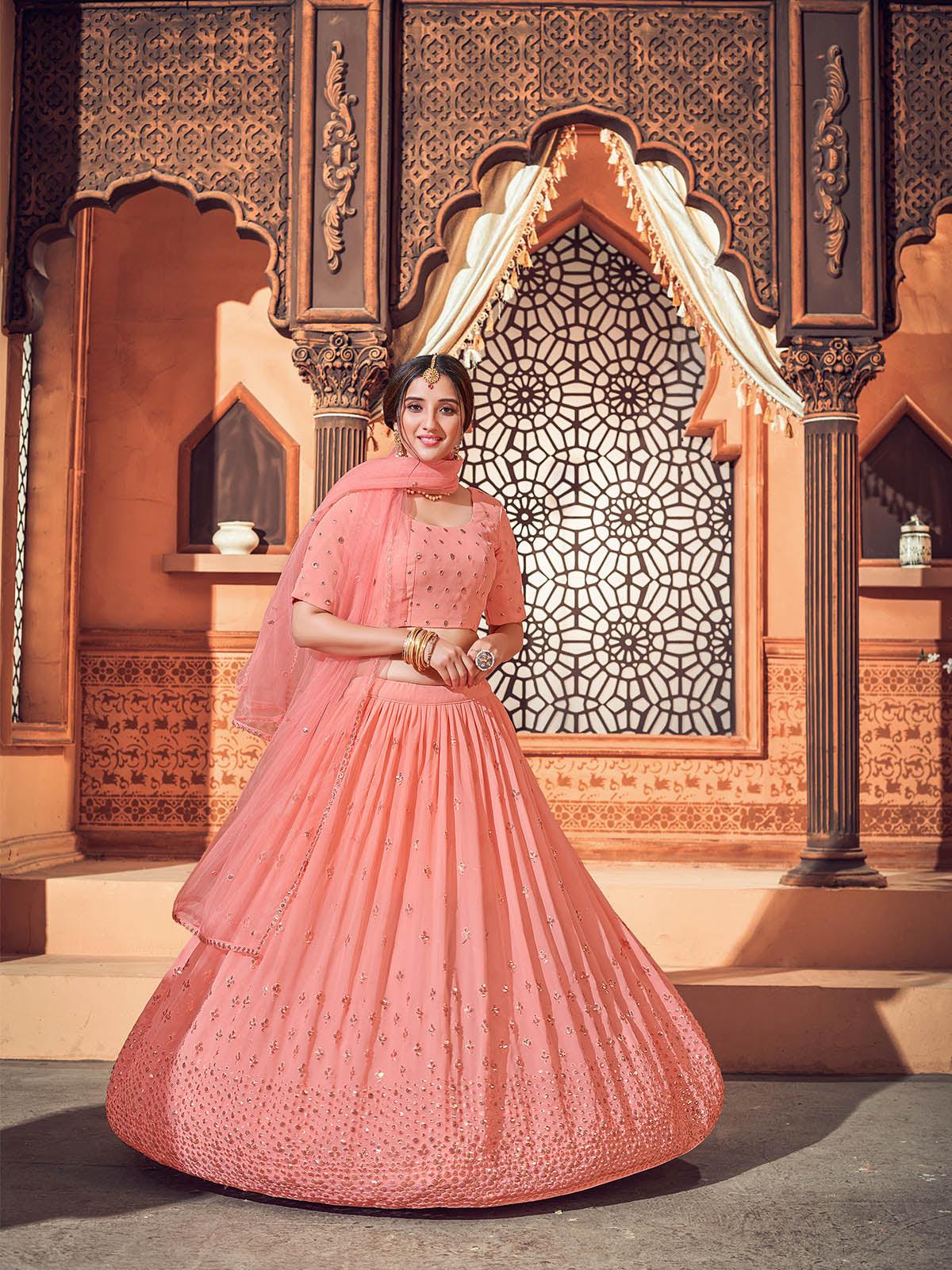 Impressive Peach Georgette Lehenga Set - Rajwada