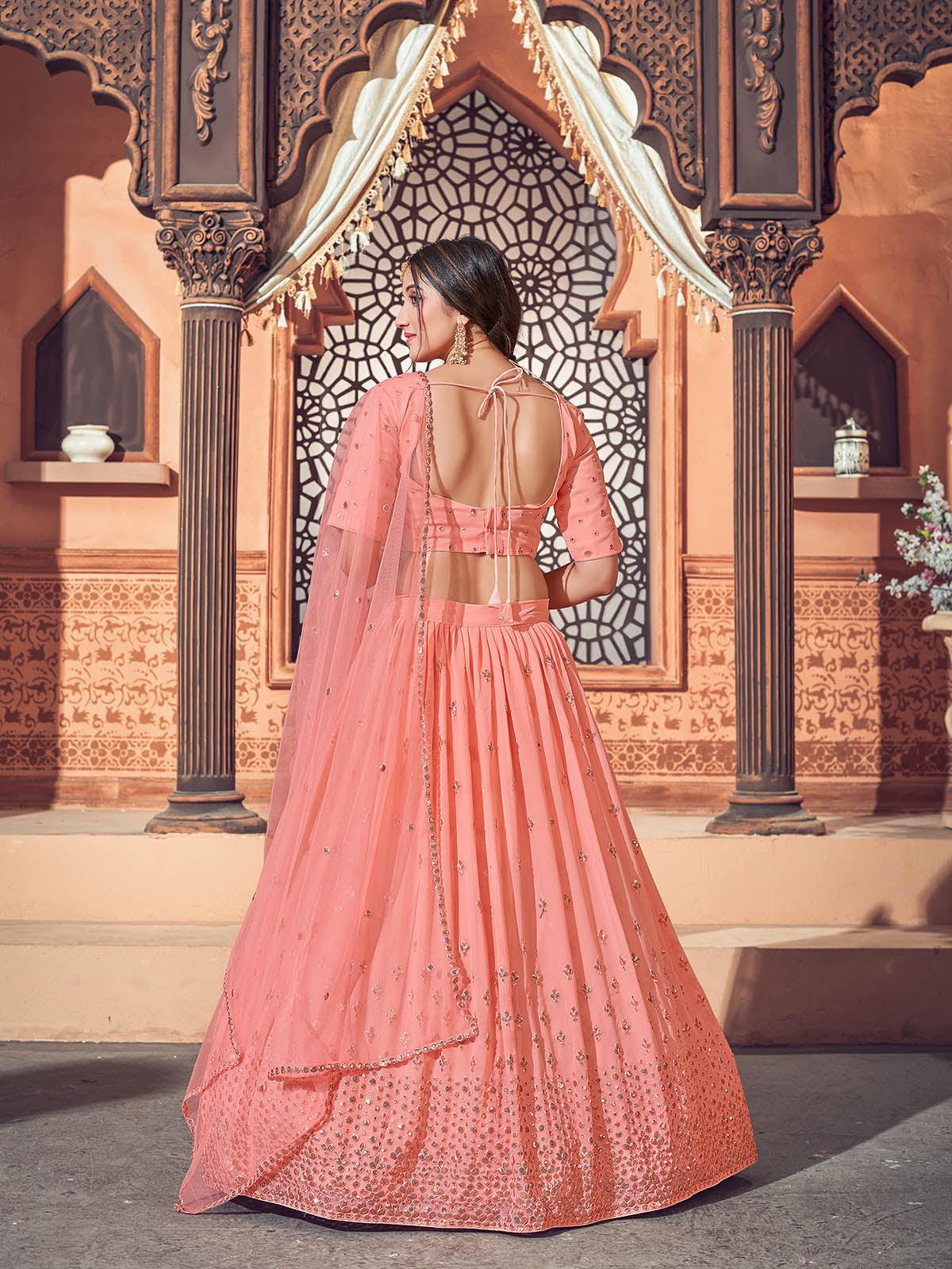 Impressive Peach Georgette Lehenga Set - Rajwada