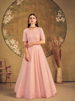 Impressive Peach Net Anarkali - Rajwada